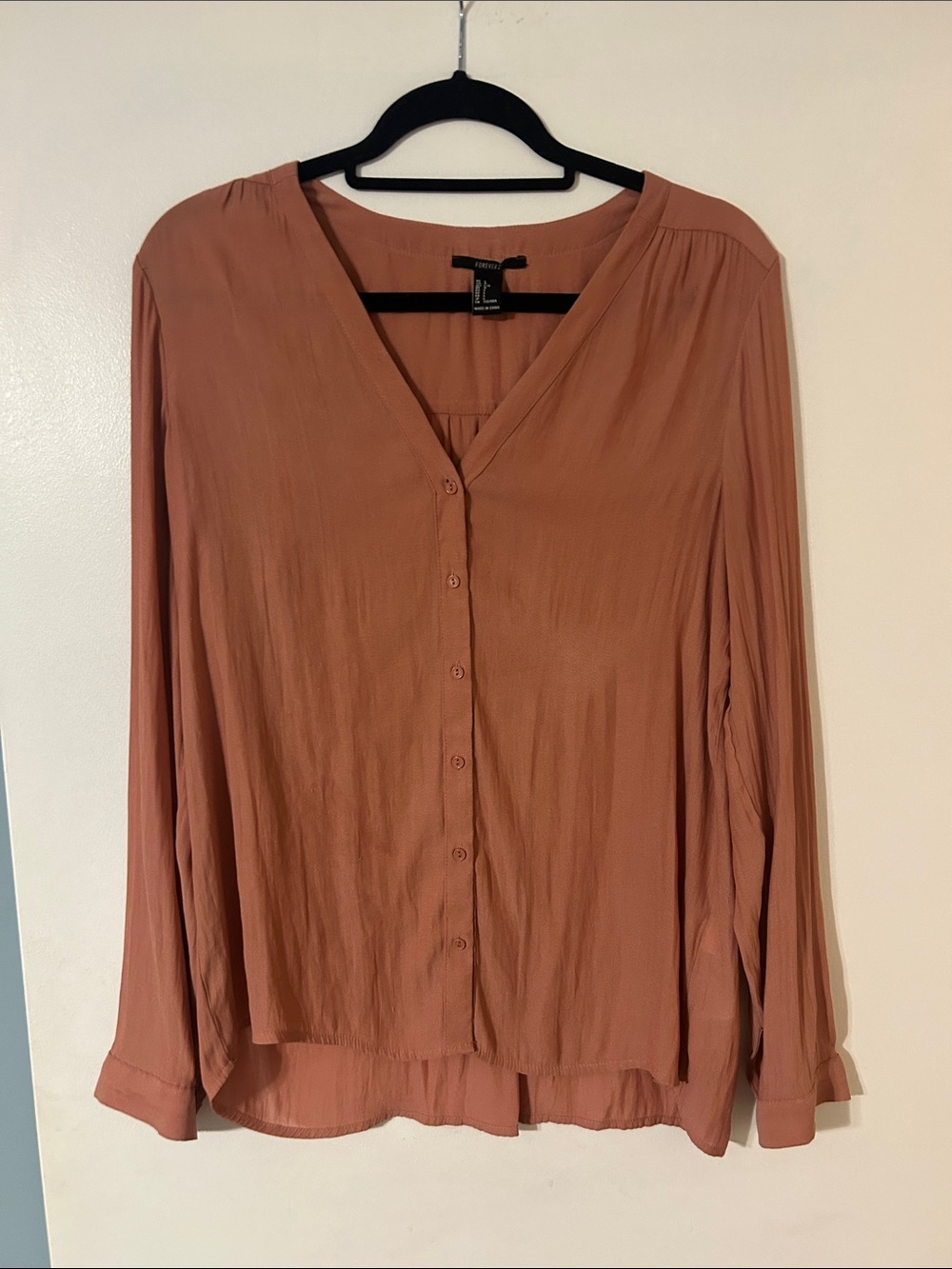 Forever 21 Rust Button-Front V-Neck Blouse